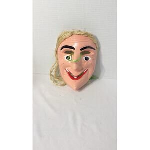 VTG MEXICAN Michoacan FOLK ART ANTIQUE WITCH CARVED LA BRUJA WOOD DANCE MASK.